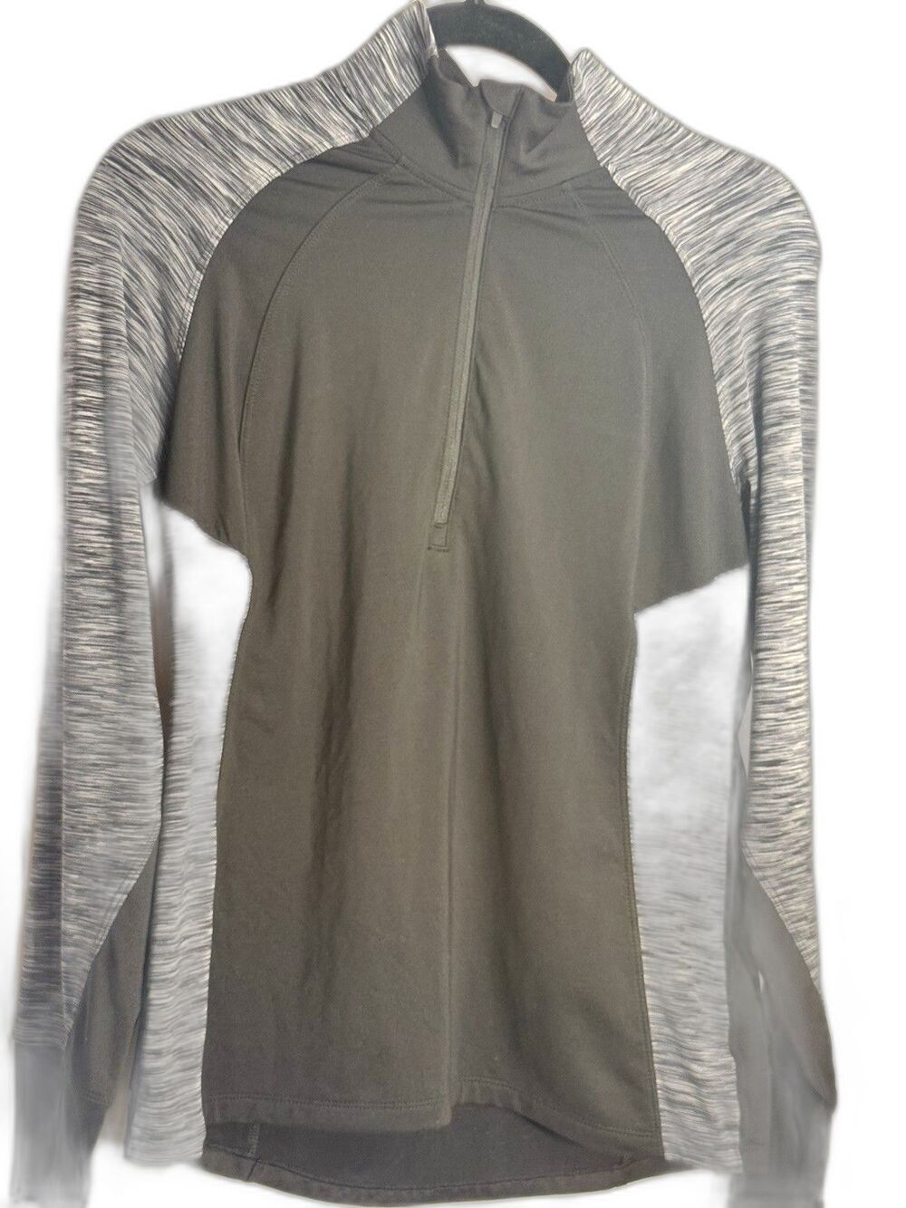 Danskin  Wmns 1/4 Zip Pullover Top Gray Heathered Long Sleeve Thumb Holes Sz M